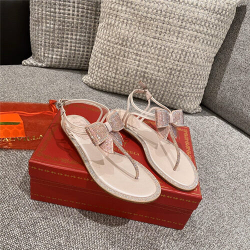 High Quality Luxury Rene Caovilla Flip Flops Bow Flat Sandals – Style 36358