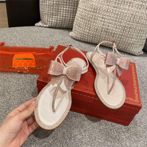 High Quality Luxury Rene Caovilla Flip Flops Bow Flat Sandals – Style 36358 product detail