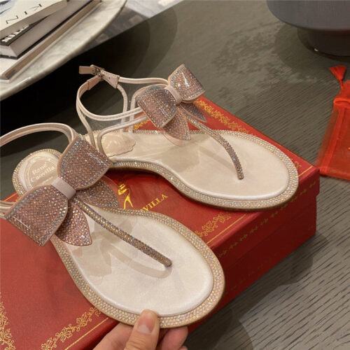 High Quality Luxury Rene Caovilla Flip Flops Bow Flat Sandals – Style 36358 product detail