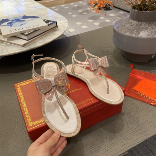 High Quality Luxury Rene Caovilla Flip Flops Bow Flat Sandals – Style 36358 product detail