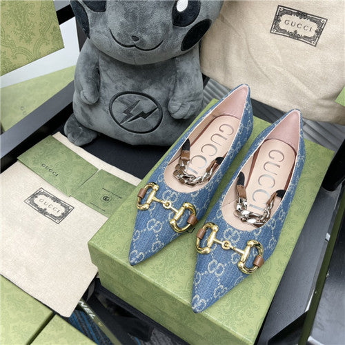 High Quality Luxury Gucci Denim Chain Flat Shoes