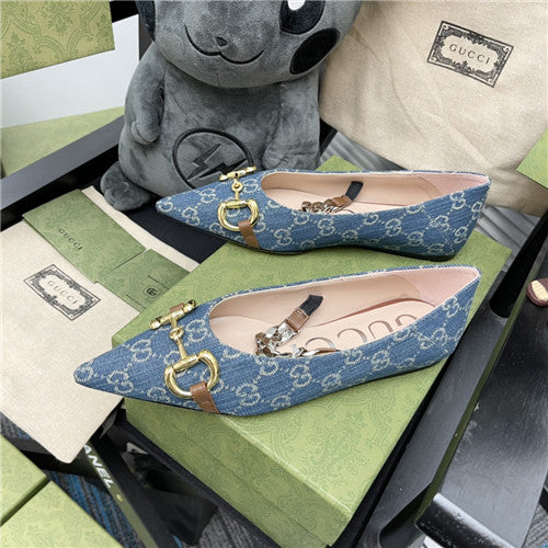 High Quality Luxury Gucci Denim Chain Flat Shoes alternate view