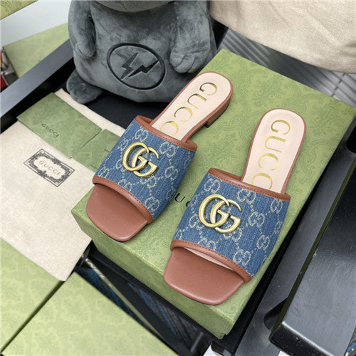 High Quality Luxury Gucci Denim Platform Slippers