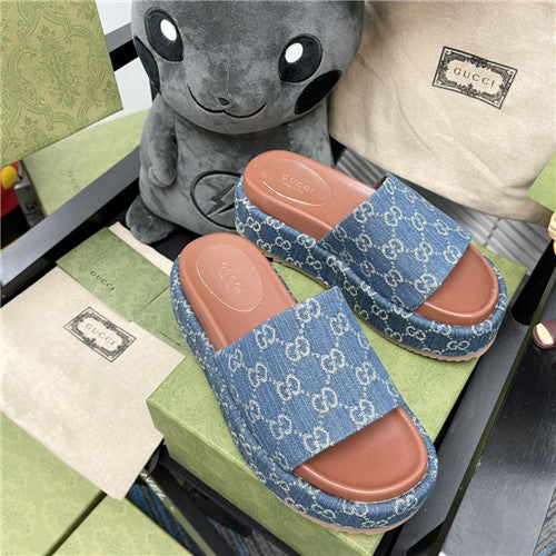 High Quality Luxury Gucci Denim Platform Slippers – Style 19891 product detail