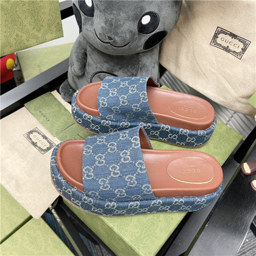 High Quality Luxury Gucci Denim Platform Slippers – Style 19891 alternate view
