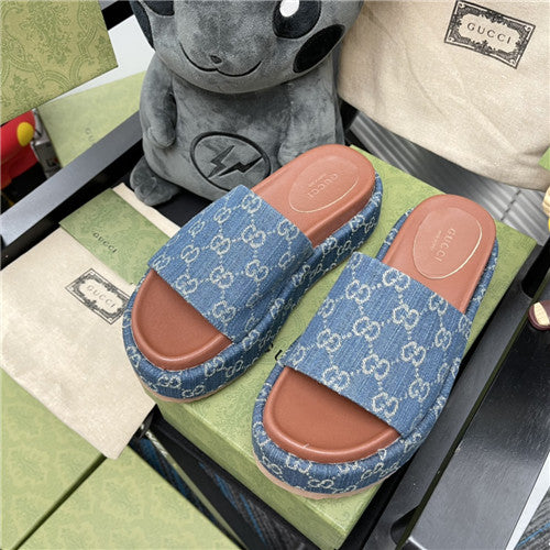 High Quality Luxury Gucci Denim Platform Slippers – Style 19891