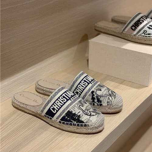 High Quality Luxury Dior Embroidered Slippers