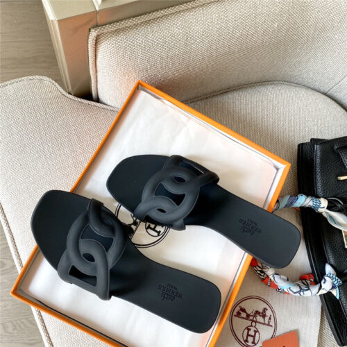 High Quality Luxury Hermes New Classic Pig Nose Chain Slippers – Style 20035