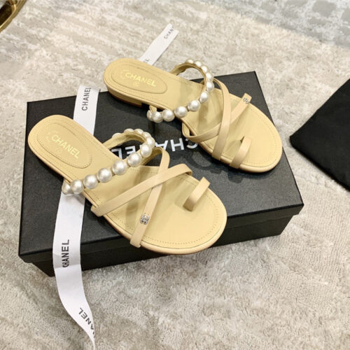 High Quality Luxury Chanel Pearl Embellished Sandals – Style 12454