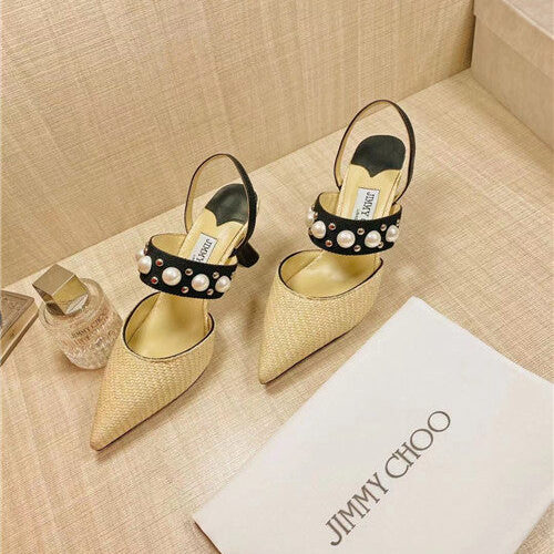 High Quality Luxury Jimmy Choo Pearl Rivet High Heel Sandals product detail