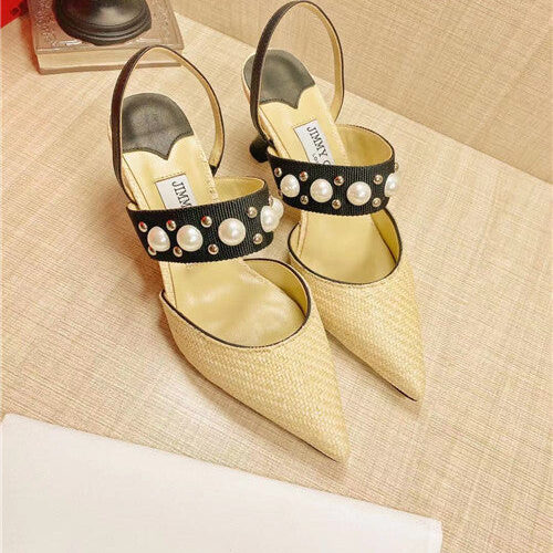 High Quality Luxury Jimmy Choo Pearl Rivet High Heel Sandals