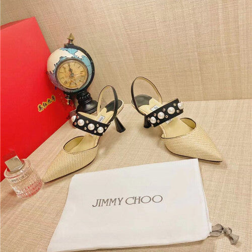 High Quality Luxury Jimmy Choo Pearl Rivet High Heel Sandals product detail