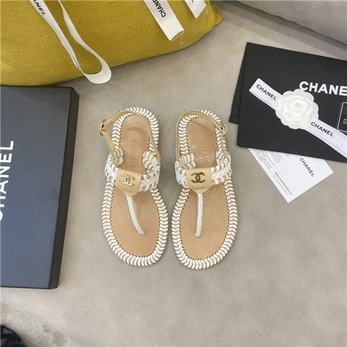 High Quality Luxury Chanel Flat Woven Thong Sandals