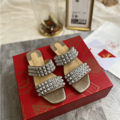 High Quality Luxury Christian Louboutin Square Studs Slippers Sandals – Style 12820