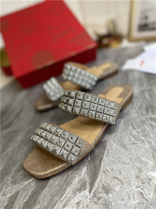 High Quality Luxury Christian Louboutin Square Studs Slippers Sandals – Style 12820 product detail