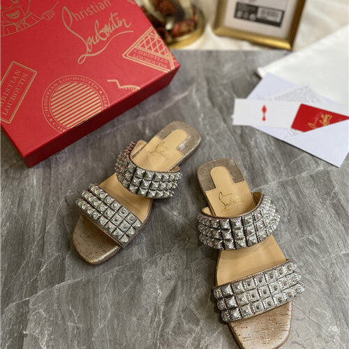 High Quality Luxury Christian Louboutin Square Studs Slippers Sandals – Style 12820 product detail