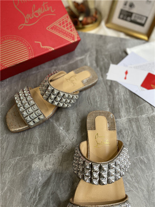 High Quality Luxury Christian Louboutin Square Studs Slippers Sandals – Style 12820 product detail