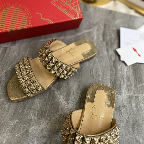 High Quality Luxury Christian Louboutin Square Studs Slippers Sandals – Style 48980 product detail