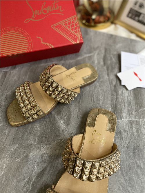 High Quality Luxury Christian Louboutin Square Studs Slippers Sandals – Style 48980 product detail