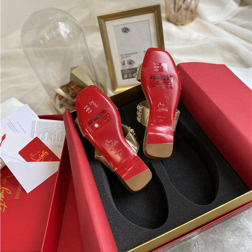 High Quality Luxury Christian Louboutin Square Studs Slippers Sandals – Style 48980 product detail