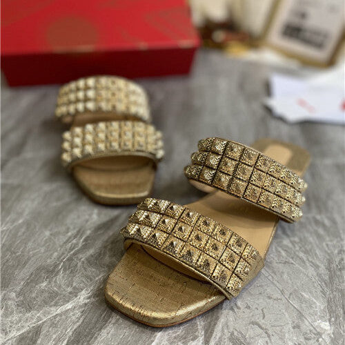 High Quality Luxury Christian Louboutin Square Studs Slippers Sandals – Style 48980 product detail