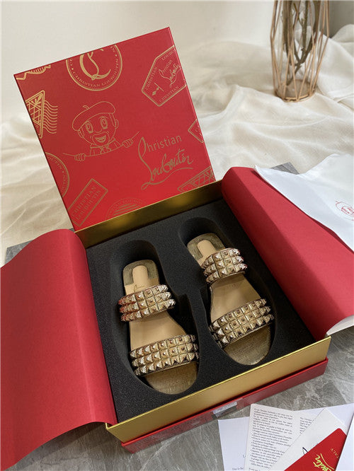 High Quality Luxury Christian Louboutin Square Studs Slippers Sandals – Style 48980 product detail