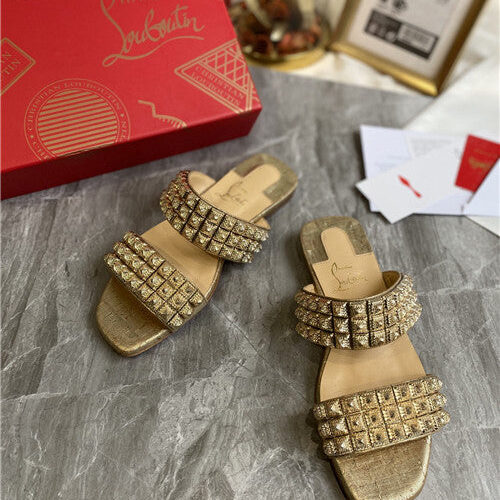 High Quality Luxury Christian Louboutin Square Studs Slippers Sandals – Style 48980 product detail