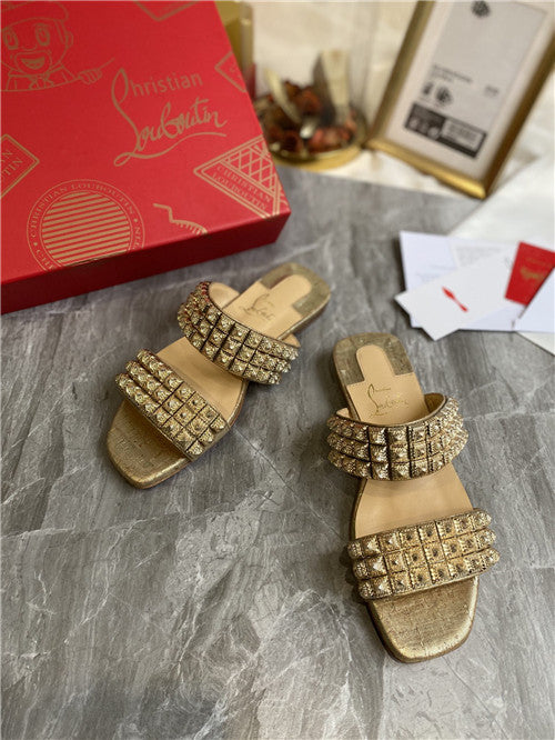 High Quality Luxury Christian Louboutin Square Studs Slippers Sandals – Style 48980 product detail