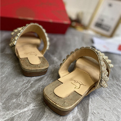 High Quality Luxury Christian Louboutin Square Studs Slippers Sandals – Style 48980 product detail