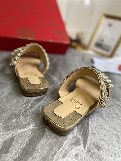 High Quality Luxury Christian Louboutin Square Studs Slippers Sandals – Style 48980 product detail