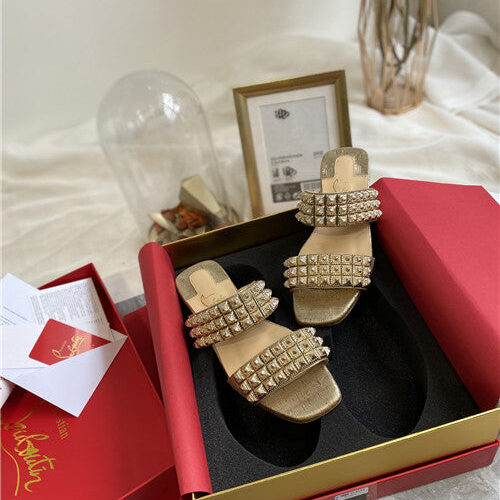 High Quality Luxury Christian Louboutin Square Studs Slippers Sandals – Style 48980 product detail
