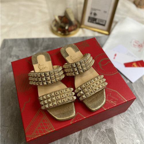High Quality Luxury Christian Louboutin Square Studs Slippers Sandals – Style 48980