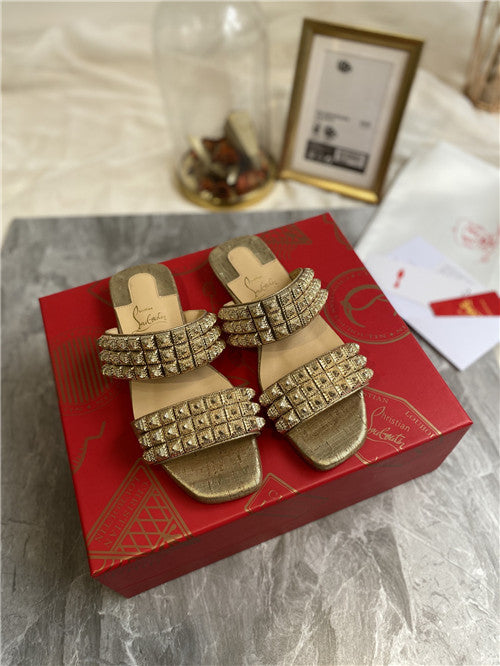High Quality Luxury Christian Louboutin Square Studs Slippers Sandals – Style 48980