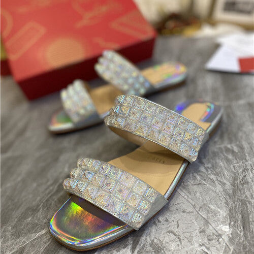 High Quality Luxury Christian Louboutin Square Studs Slippers Sandals alternate view