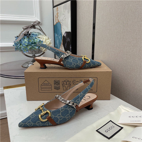 High Quality Luxury Gucci Horsebit Chain Low Heel Sandals
