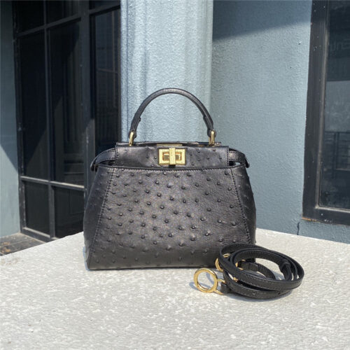 High Quality Luxury Fendi Ostrich Leather Peekaboo Bag