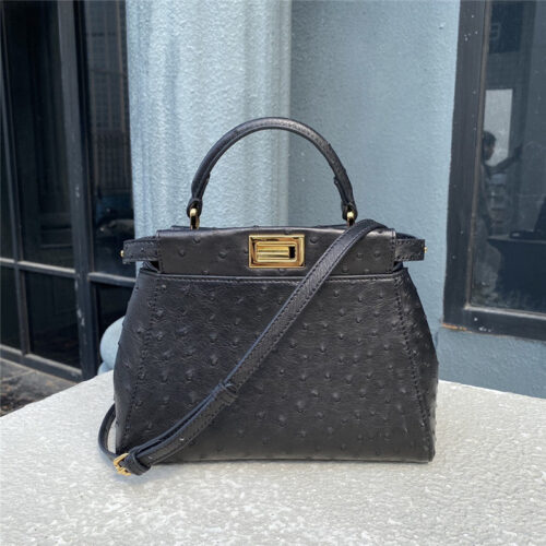 High Quality Luxury Fendi Ostrich Leather Peekaboo Bag alternate view