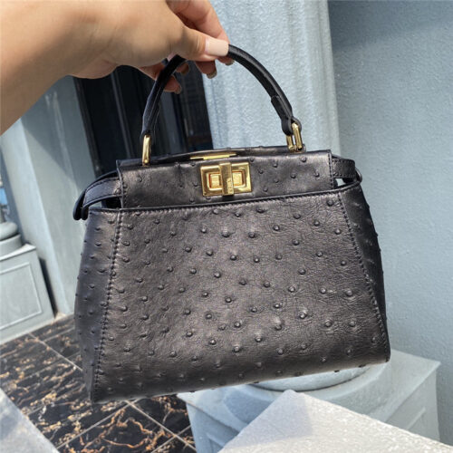 High Quality Luxury Fendi Ostrich Leather Peekaboo Bag product detail
