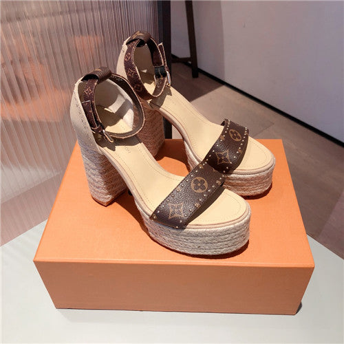 High Quality Luxury Louis Vuitton Block Heel Sandals