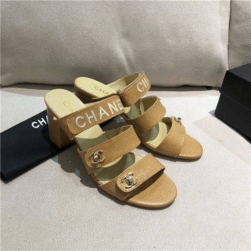 High Quality Luxury Chanel Turnlock Cc Block Heel Sandals