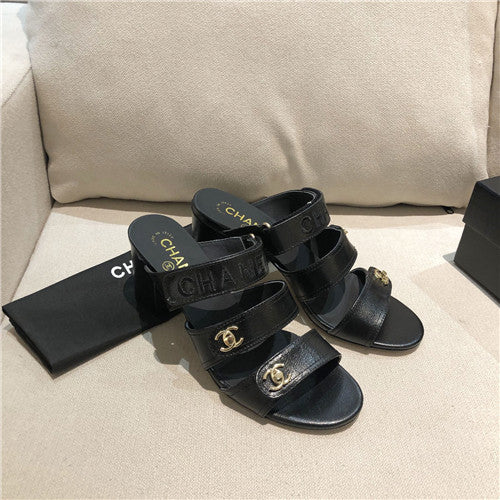 High Quality Luxury Chanel Turnlock Cc Block Heel Sandals – Style 59046