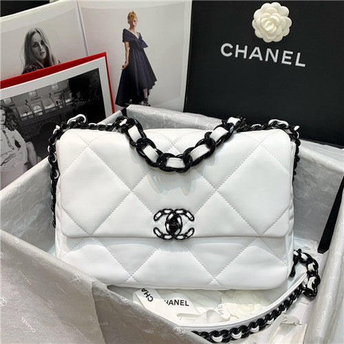 High Quality Luxury Chanel 19 Flap Bag White – Style 46818