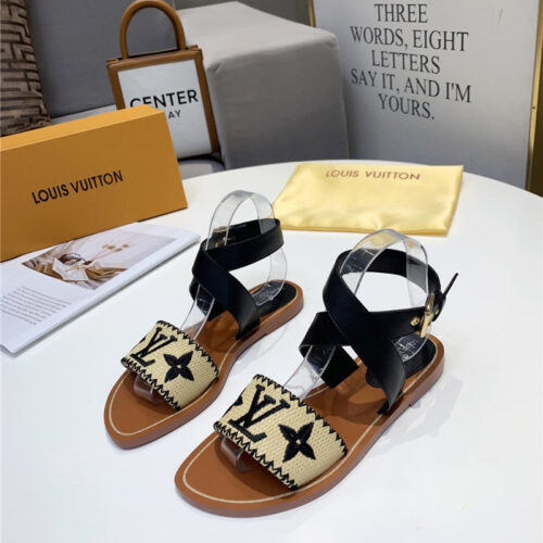 High Quality Luxury Louis Vuitton Embroidered Flat Sandals alternate view
