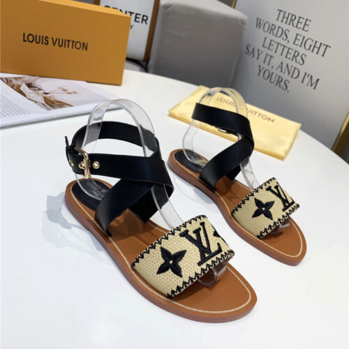 High Quality Luxury Louis Vuitton Embroidered Flat Sandals