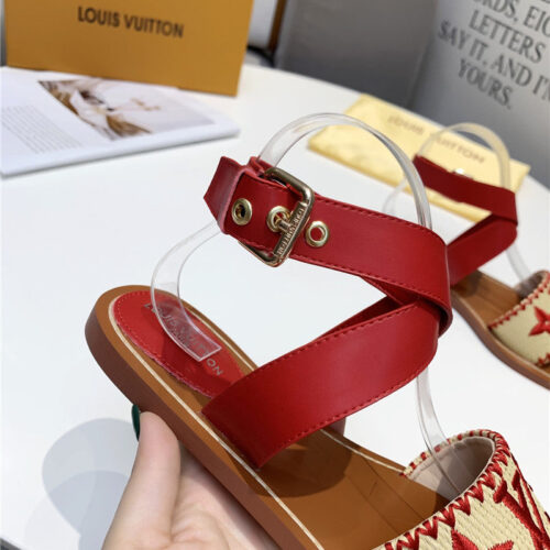 High Quality Luxury Louis Vuitton Embroidered Flat Sandals – Style 39395 product detail