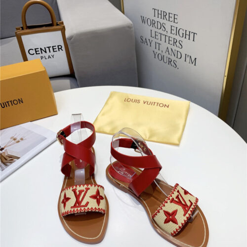 High Quality Luxury Louis Vuitton Embroidered Flat Sandals – Style 39395 product detail