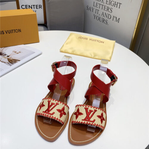 High Quality Luxury Louis Vuitton Embroidered Flat Sandals – Style 39395 product detail