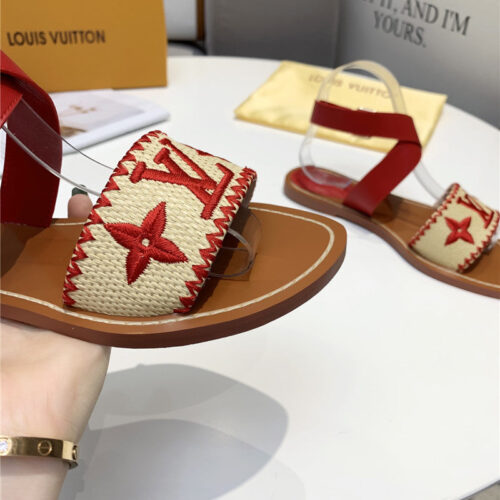High Quality Luxury Louis Vuitton Embroidered Flat Sandals – Style 39395 product detail