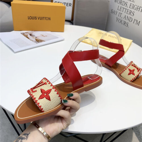High Quality Luxury Louis Vuitton Embroidered Flat Sandals – Style 39395 product detail