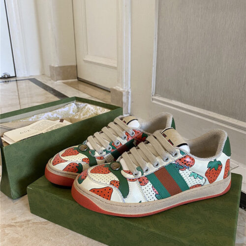 High Quality Luxury Gucci Screener Leather Sneaker Womens – Style 82419